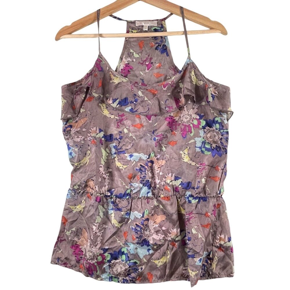 100% Silk Watercolor Whimsy Racerback Tank Top Blouse Womens SIZE SMALL Fairy